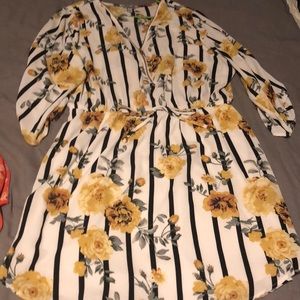 White and black floral patterned dress